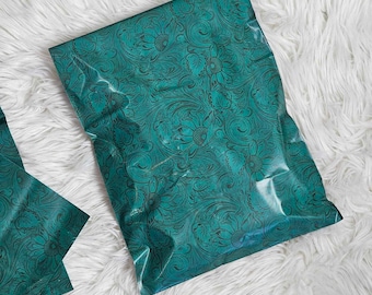 10" x 13" Teal Tooled Leather Poly Mailer Bags, Shipping Bags, Western Boutique, Cowgirl,  Shipping Supplies, Business, Branding - 100 count