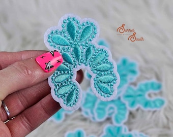 White & Turquoise Squash Blossom Iron On Heat Adhesive Embroidered Patch, Western, Cowgirl, Aztec, Southwestern, Boutique, Patches, Hat Bar