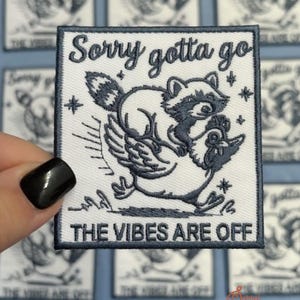The Vibes Are Off Iron On Heat Adhesive Embroidered Patch, Funny Patch, Raccoon Patch, Chicken Patch