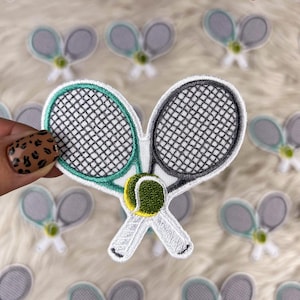 Tennis Racket Iron On Heat Adhesive Embroidered Patch, Sports Patch, Tennis Player, Athletic Patch, Sports Bag Patch, Tennis Player Gift