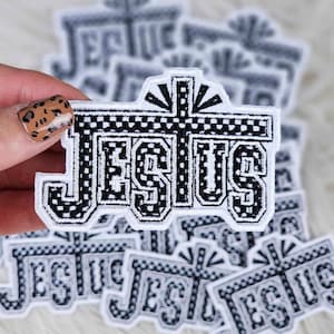 Checkered Jesus Iron On Heat Adhesive Embroidered Patch, Sports, Trending Patches, Hat Bar, Custom Hats, Faith Based, Christian, Decoration