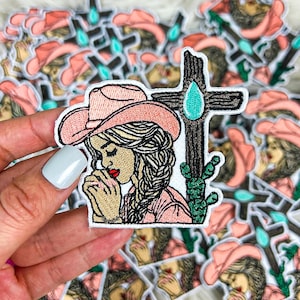 Betendes Cowgirl Aufnäher, Western, Cowgirl, auf Glauben, Rodeo, Southwestern, Boutique, Aufnäher, Hutbar