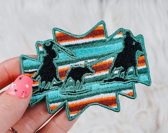 Team Roper Iron On Heat Adhesive Embroidered Patch, Western, Cowgirl, Serape, Aztec, Southwestern, Boutique, Patches, Roping, Roper, Rodeo