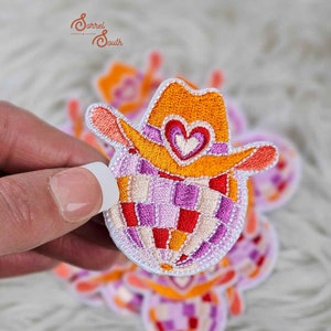 Disco Cowgirl Iron On Heat Adhesive Embroidered Patch, Western, Cowgirl, Aztec, Southwestern, Boutique, Patches, Hat Bar