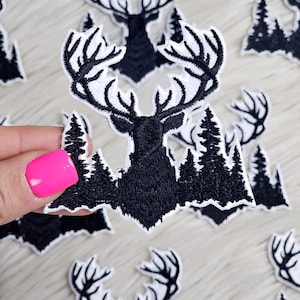 Black Deer Iron On Heat Adhesive Embroidered Patch, Hunting, Outdoors, Adventure, Trending Patches, Hat Bar, Trucker Hat Pataches