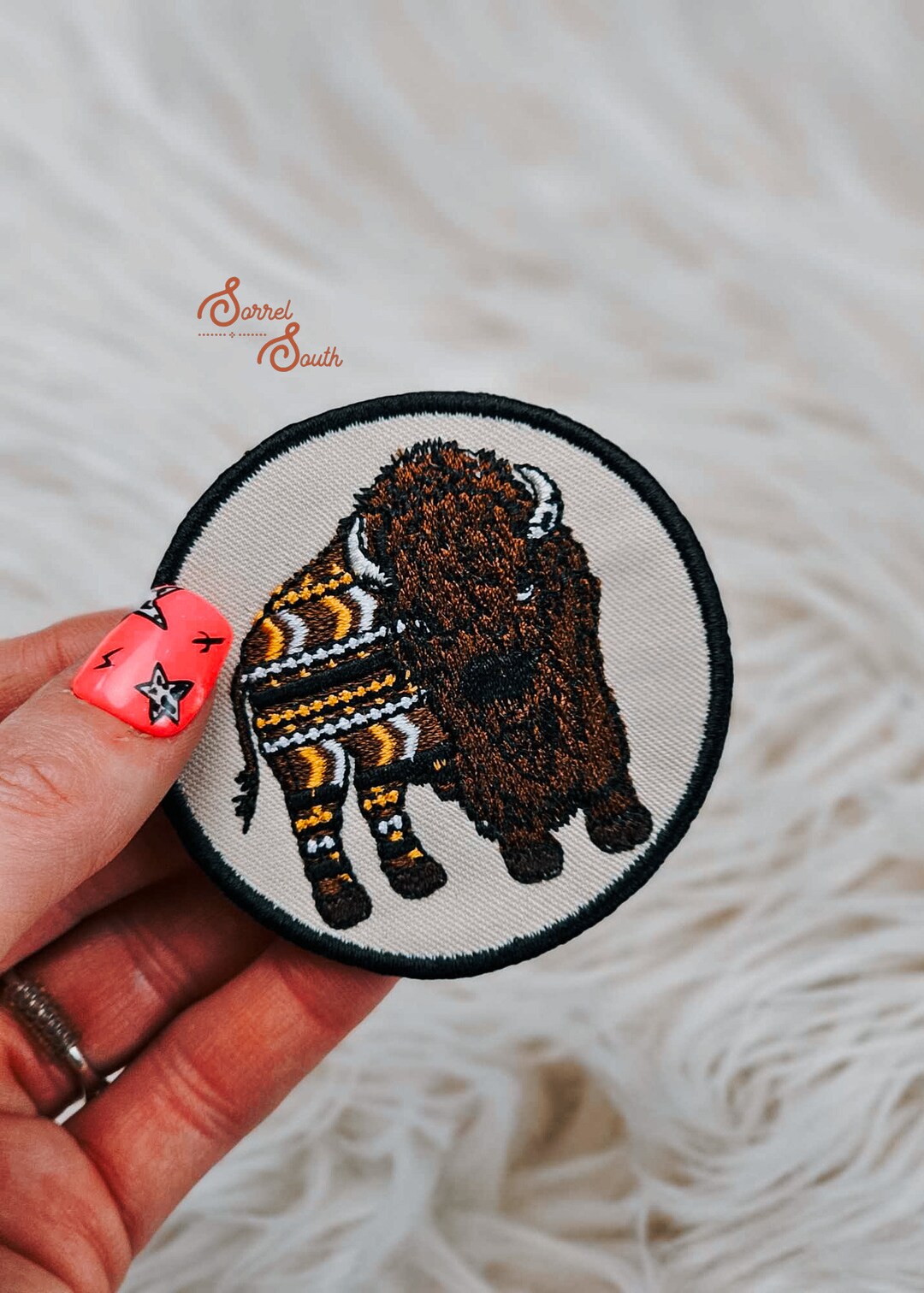Bison Circle Iron on Heat Adhesive Embroidered Patch, Western, Cowgirl ...
