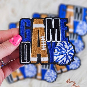 Blue Game Day Iron On Heat Adhesive Embroidered Patch, Football, Sports, Trending Patches, Popular Patches, Football mom, Hat Bar