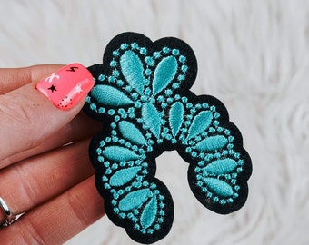 Turquoise Squash Blossom Iron On Heat Adhesive Embroidered Patch, Western, Cowgirl, Serape, Aztec, Southwestern, Boutique, Patches