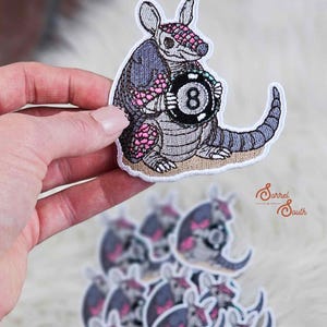 Armadillo 8 Ball Iron On Heat Adhesive Embroidered Patch, Western, Cowgirl, Aztec, Southwestern, Boutique, Patches, Hat Bar, 8 Ball, Outdoor