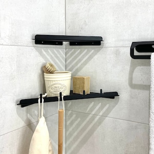 Corner Shelving, Metal Shower Organizer, Hook Wall Shelf, Corner Organizer Shelves, Black Metal Triangle Shelves