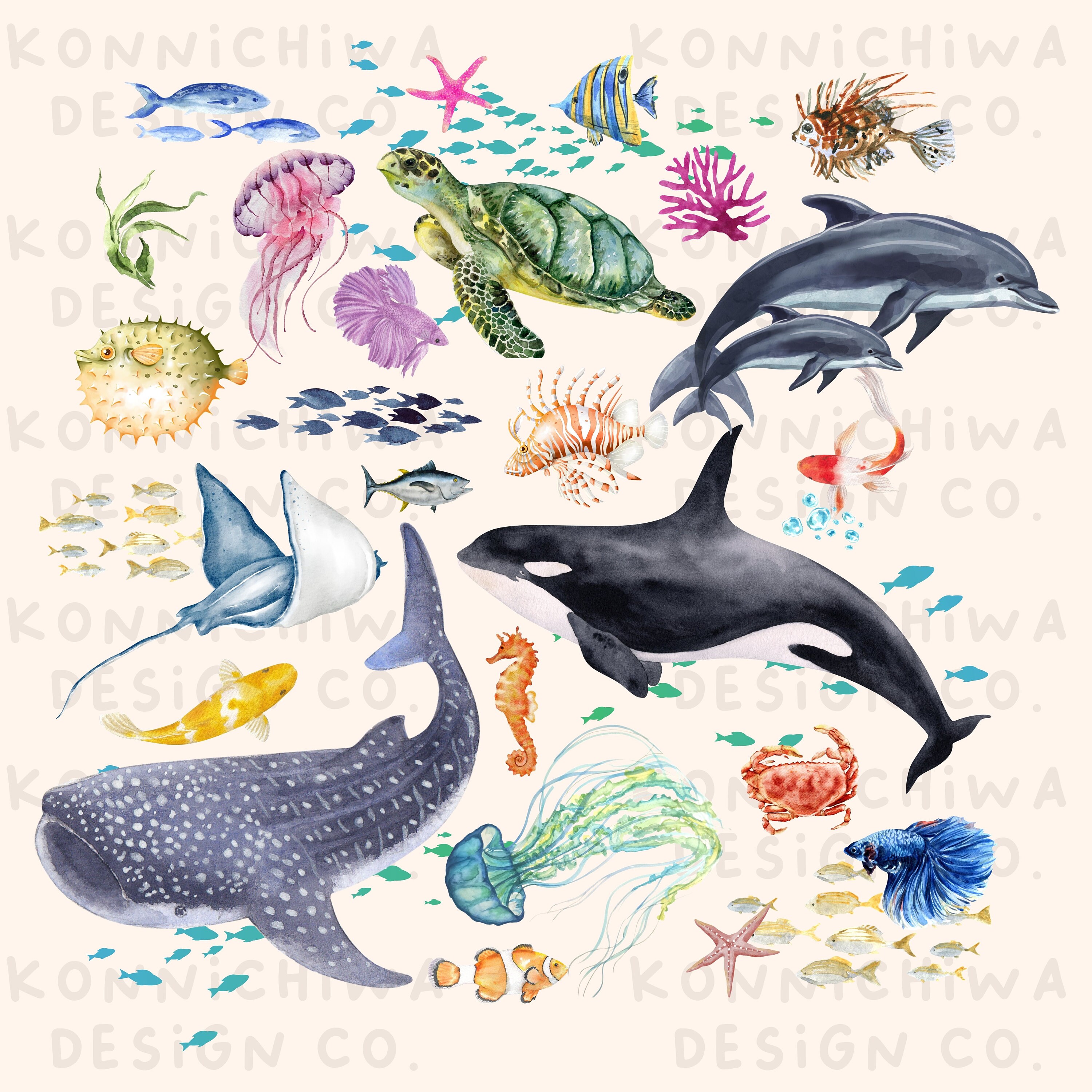 Watercolor Marine Life PNG Ocean Conservation Sea Creatures 90s ...