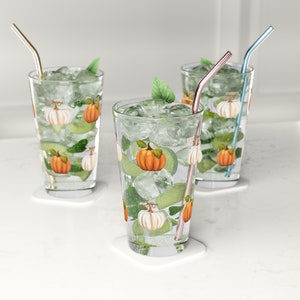 Klarglas-Halloween-Tasse, niedliches Kürbis-Glas-Pint-Glas, minimalistisches Kürbis-Glas-Pint, Herbst-Eiskaffeetasse-Pint-Glas, 16 oz