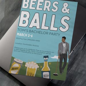 Golf avec le marié, invitation à un enterrement de vie de jeune fille, 3 x modèle - personnaliser - impression mobile ou stationnaire - modèles de cartes - imprimable - bière et boules