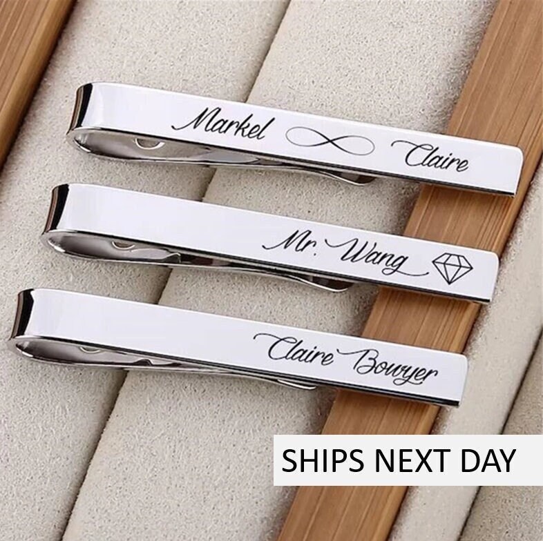 Silver Beveled Tie Pin Tack > Engraved Tie Pins