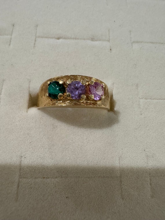 14k Solid Gold Vintage 3 Genuine Stone Ring - image 4