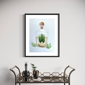 Tequila bottle decanter print | Art for bar | Tequila art print | Mexico inspired art | lime and tequila