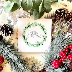 Cartão de Natal em branco com guirlanda de aquarela pintada à mão | Cartão de Natal 4,5 x 6,5 | Cartão de Natal em aquarela | Cartão em branco com envelope