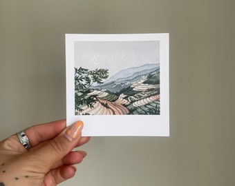 Mini aquarelle de style Polaroid 4,5 x 4,5 | Peinture polaroïd du nord du Vietnam