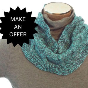 Turquoise and Black Wool Cowl