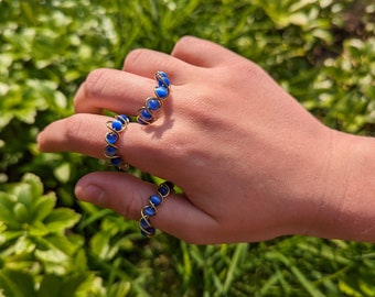 Braided Bead Wire Rings, Beaded Ring, Wire Wrapped Rings, Custom Hippie Gemstone Jewelry, Dainty Friendship Wire Rings