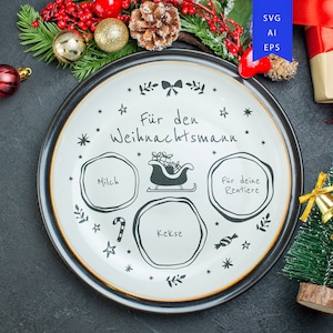 Weihnachtsmann Tablett SVG, SVG datei weihnachten, Dear Santa Tray SVG, Santa Plate svg, Santa Milk Cookies svg,