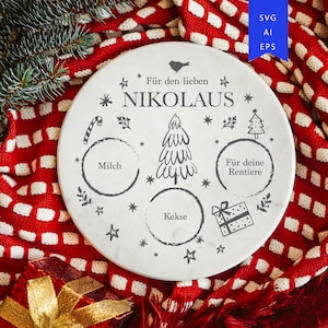 Teller für den Nikolau SVG, Weihnachtsmann Tablett SVG, SVG datei weihnachten, Dear Santa Tray SVG, Santa Plate SVG, Santa Milk Cookies SVG