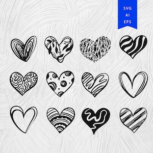Heart SVG Bundle, Heart Clipart, Doodle Hearts, Valentines Svg, Hand-drawn Heart svg, Valentine Heart svg, Cut Files Cricut, Silhouette