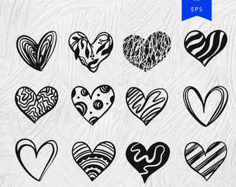 Heart SVG Bundle, Heart Clipart, Doodle Hearts, Valentines Svg, Hand ...