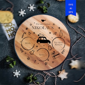 Weihnachtsmann Tablett SVG, SVG datai weihnachten, Dear Santa Tray SVG, Santa Plate svg, Santa Milk Cookies svg, Plate for Nikolaus