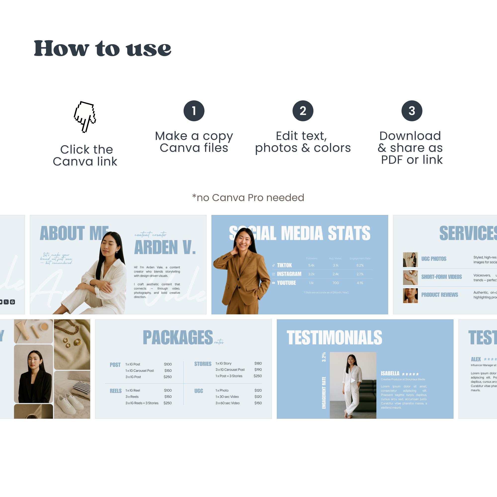 Ugc Example Cv UGC Portfolio Template · Soft Blue · Canva Editable Resume · Creator ...