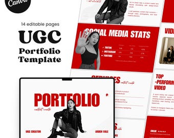UGC Portfolio Template Canva | Red & Minimalist Media Kit | Influencer Content Creator Slides