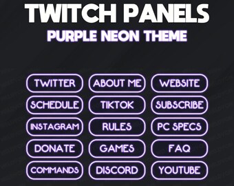 15 Purple Neon Panels - Premade Twitch Panels *Instant Delivery*