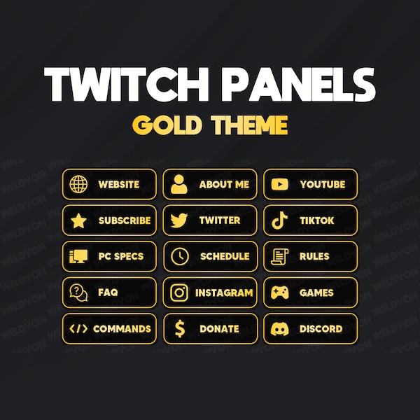 Twitch Panels - 15 Black and Gold Premade Designs *Instant Delivery*