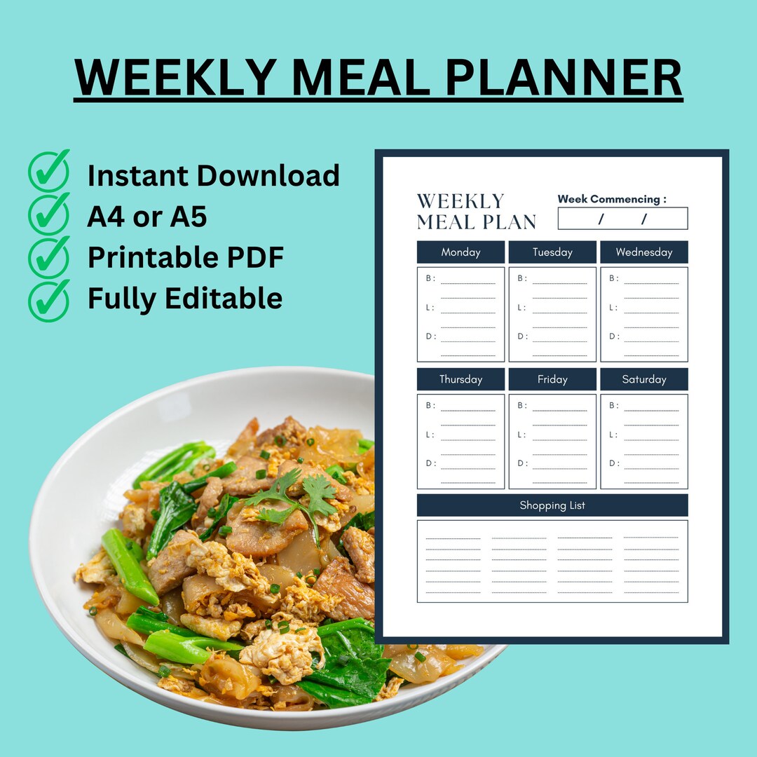 Weekly Meal Planner Instant Digital Download | Editable & Printable ...