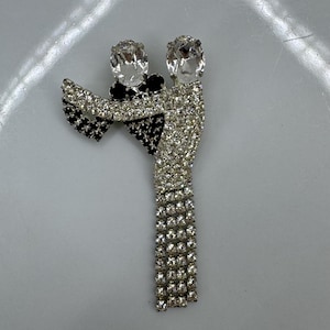 Sparkling Tassel Brooch Vintage Rhinestone Dancing Couple Brooch  2.5” Statement