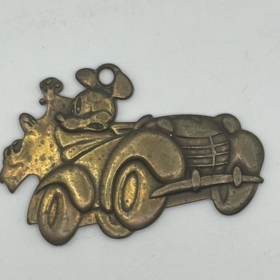 Vintage Disney Mickey Mouse Roadster Brass Keychain Fob by Monogram Products