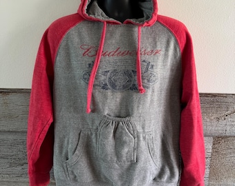 Vintage Budweiser Hoodie Brew City Beer Raglan Pullover Sweatshirt (B1) Small