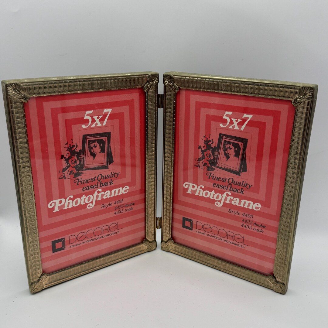 Vintage Decorel Gold Tone Hinged Double Picture Frame 5x7 Folding Easel ...