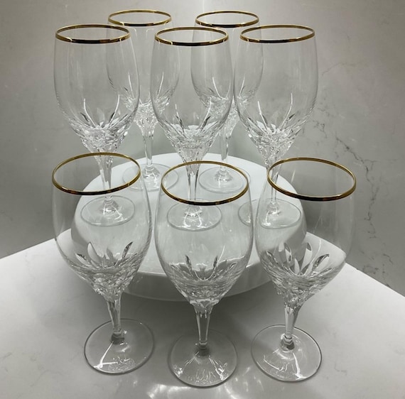 Gorham Crystal Diamond Wine Glasses With Gold Rims set of 8