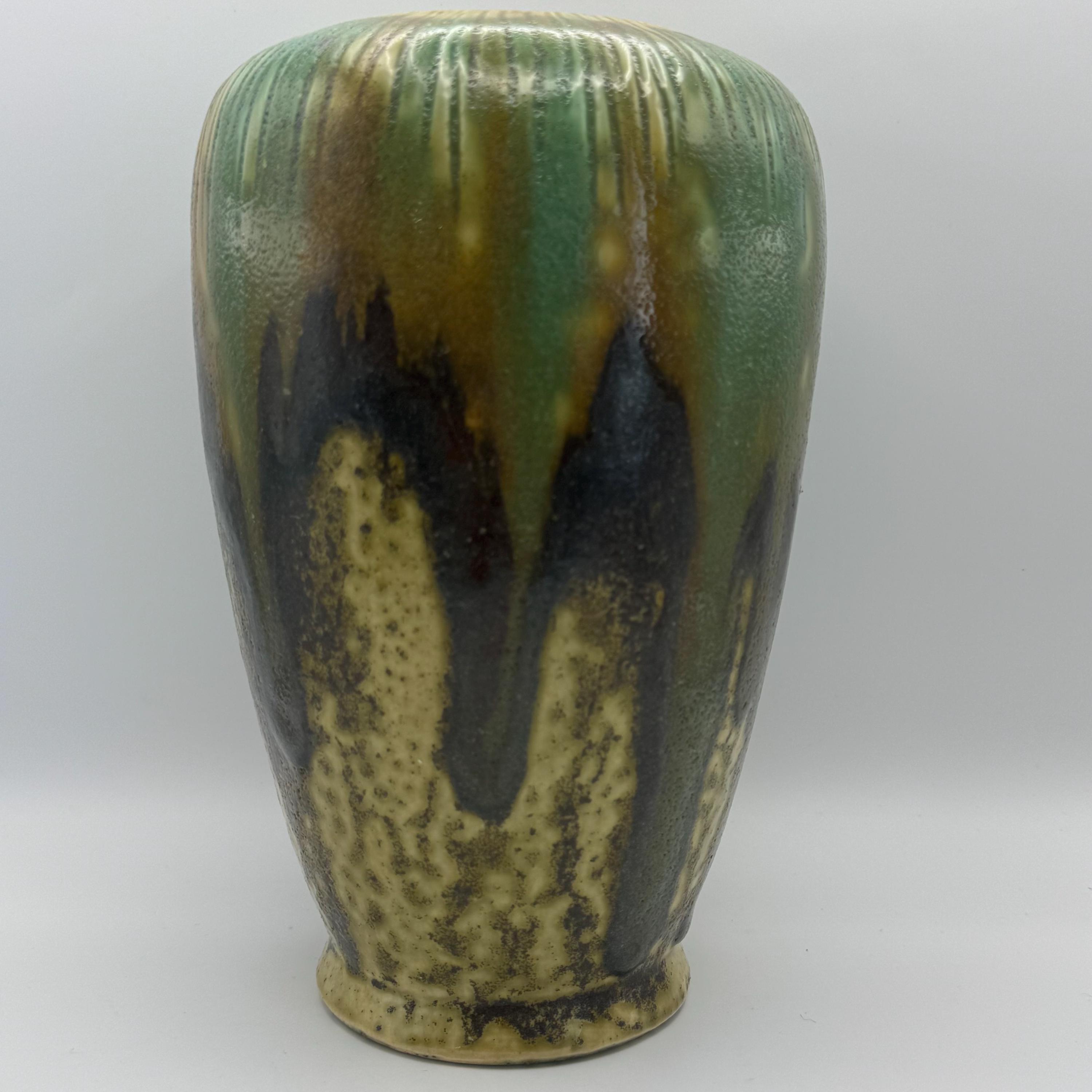 Vintage Studio Art Pottery Drip Glaze Vase Green Brown Mottled Mid ...