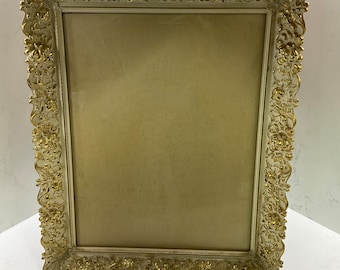 Vintage Floral Frame gold/brass tone metal w/ off white Hollywood Regency