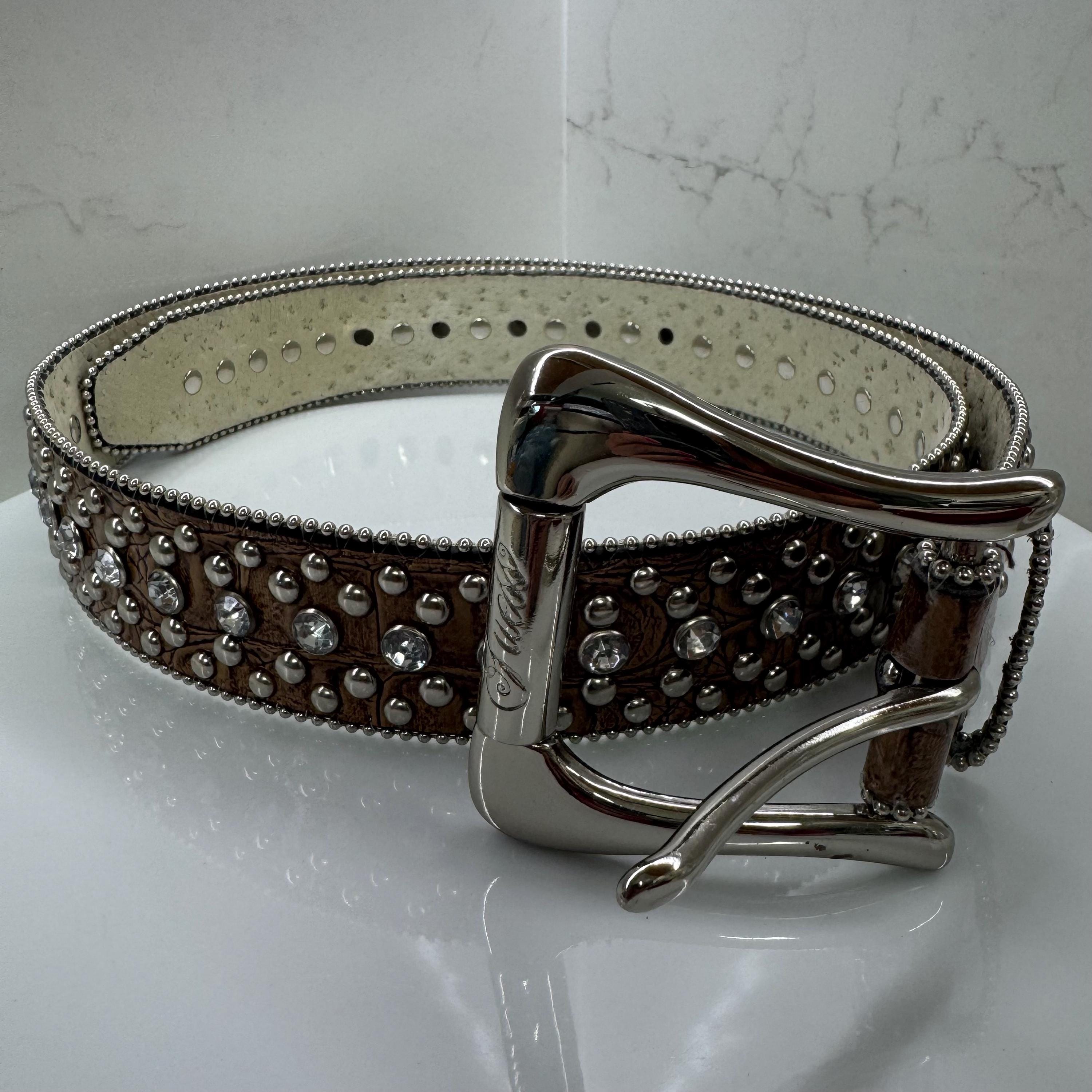 Guess Genuine Leather Gold & Silver Metallic Studded belt with Silver Buckle NEW Guess Studded Brown Leather Belt with Gold Buckle main image 2