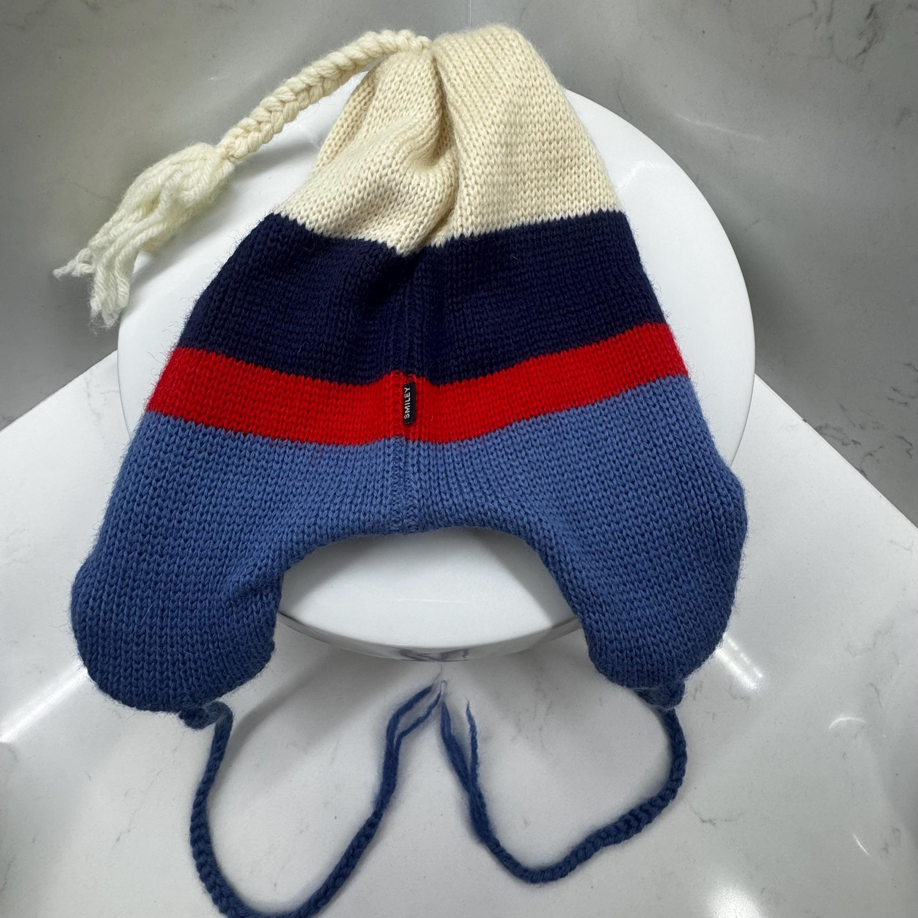 Vintage 90s Y2K Smiley 100% multi-color wool knit fleece lined winter ski hat Vintage Unisex Smiley Brand Hat Made In USA Sparks Nevada  main image 4