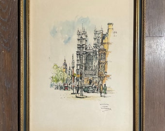 Vintage Westminster London Art Print by Jan Korthals Framed 1973