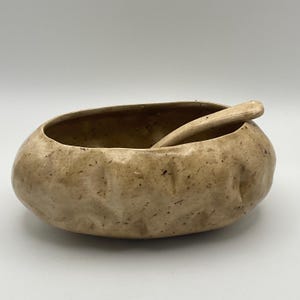 Vintage Studio Pottery Baked Potato Topping Bowl With Spoon Stoneware Condiment Dish