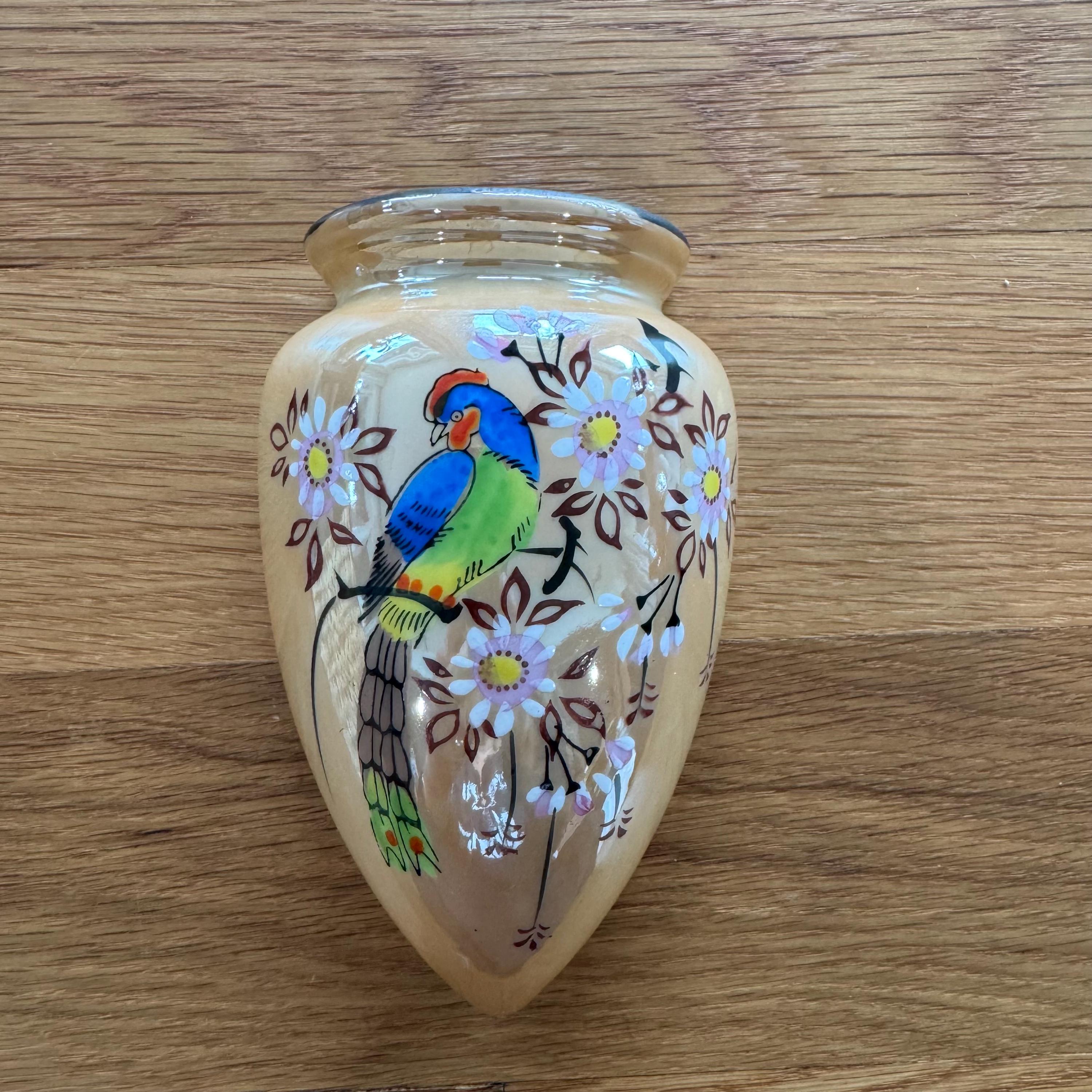 Vintage Made in Japan Wall Pocket Vase Parrot Bird Floral