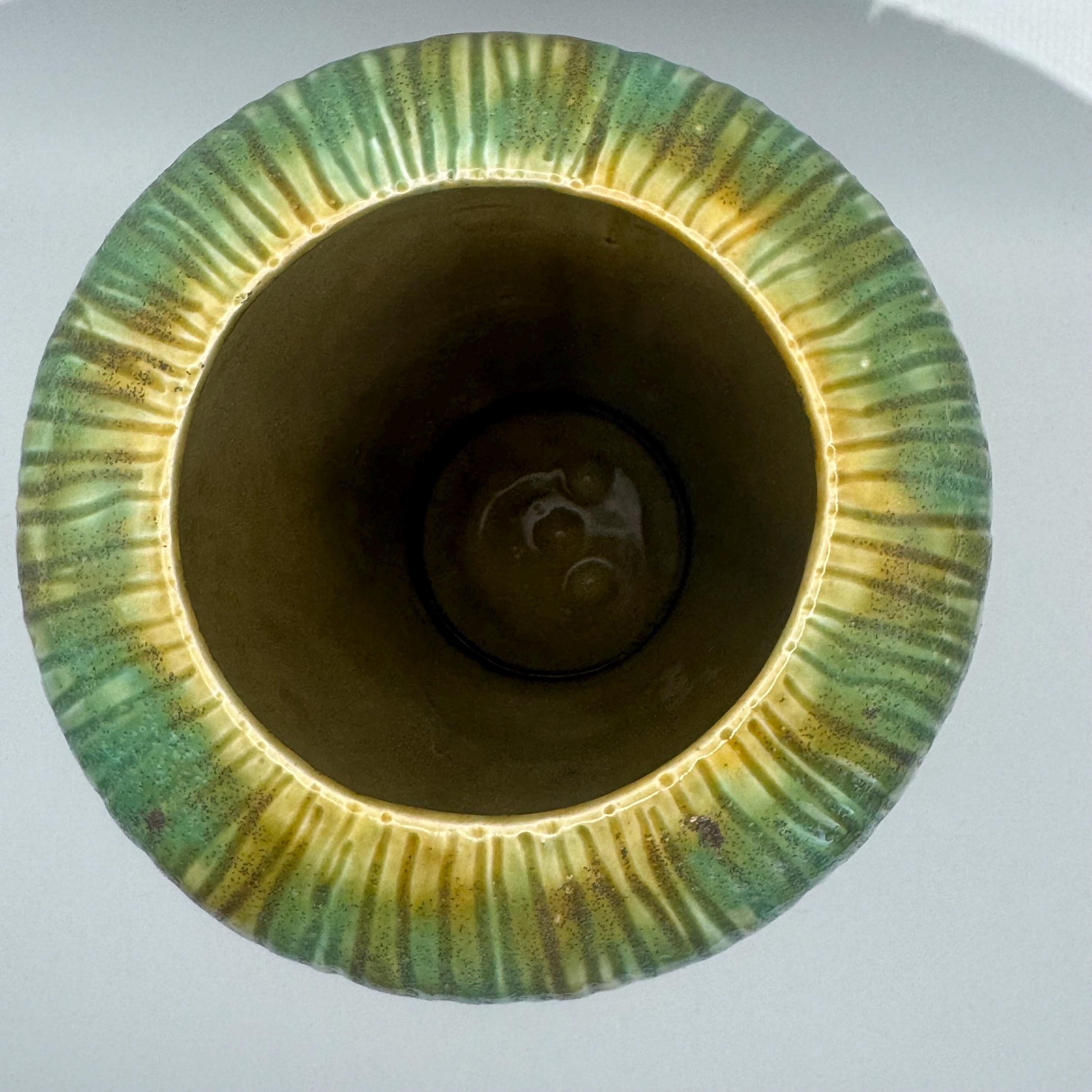 Vintage Studio Art Pottery Drip Glaze Vase Green Brown Mottled Mid ...