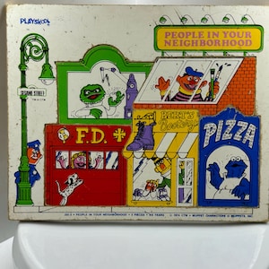 Vintage Playskool 1974 Wooden Sesame Street People In Our Neighborhood puzzle