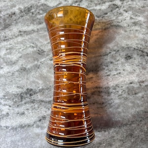 Murano Style Amber Threaded Art Glass Vase Hand-Blown Studio Glass MCM