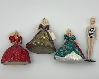 Vintage Hallmark Holiday Barbie Ornament Lot (1993 - 1996) Mattel Debut Barbie Christmas